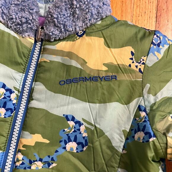Obermeyer Jacket Girls Kids 5 Floral Purple Reversible Winter Coat - Picture 2 of 9
